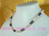 7-8mm three colors potato pearl jewelry necklace